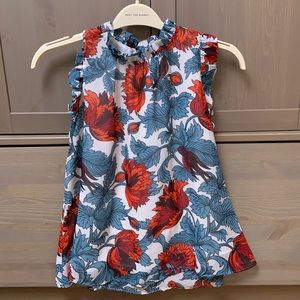 Ann Taylor XXSP Floral Sleeveless Blouse Ruffles